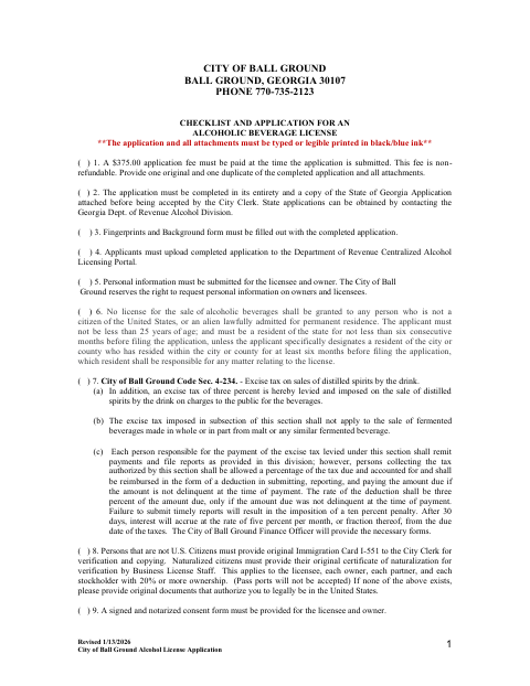 First page of the Alcohol License Application