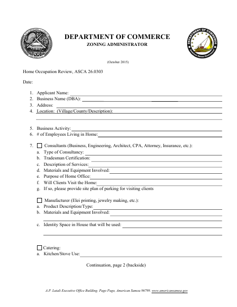 First page of the Home Occupation Review