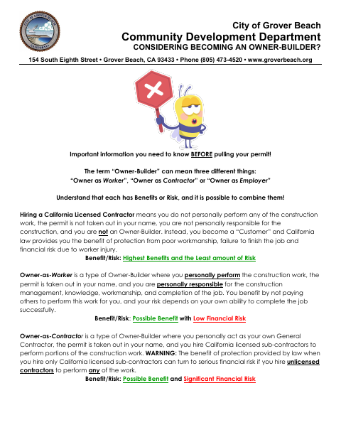 First page of the Owner-Builder Form