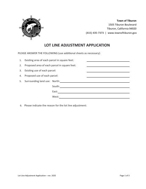 First page of the Lot Line Adjustment Application
