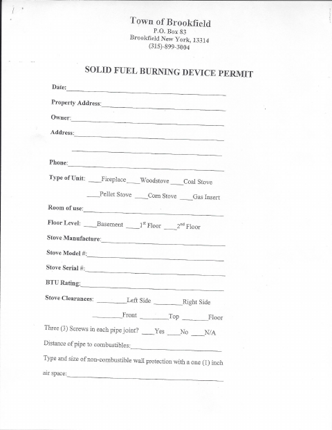 First page of the Solid Fuel Burning Device Permit