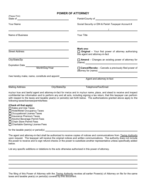 First page of the Tax Power of Attorney