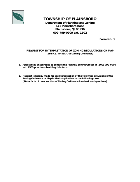 First page of the Request for Interpretation of Zoning Regulations or Map