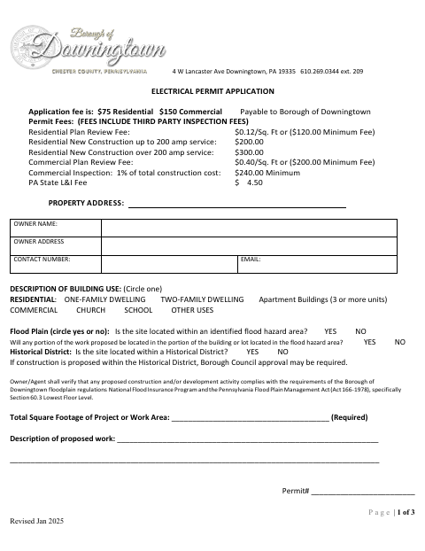 First page of the Electrical Permit Application