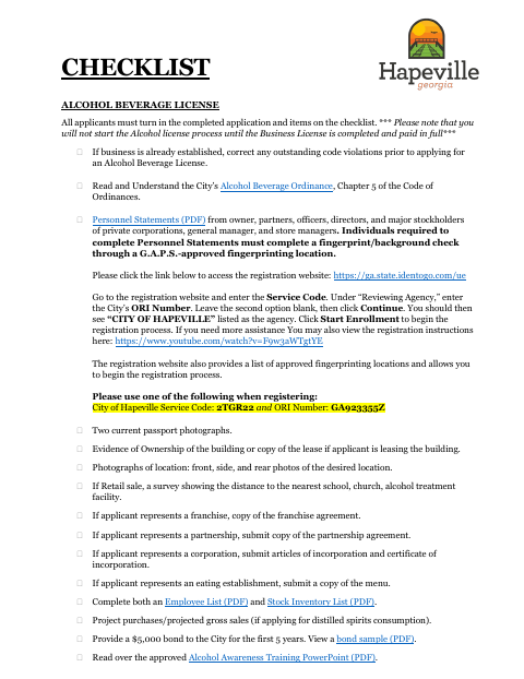 First page of the Alcohol Applicant Checklist