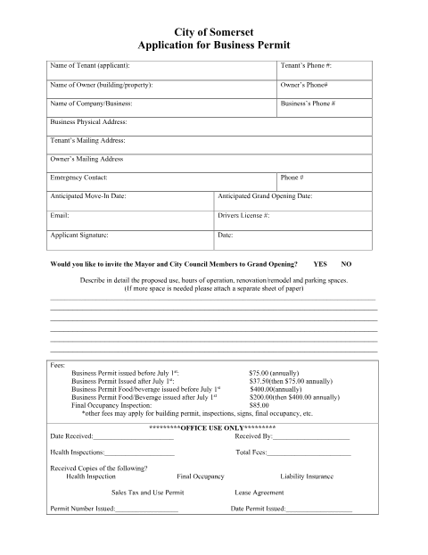 First page of the Application for Business Permit
