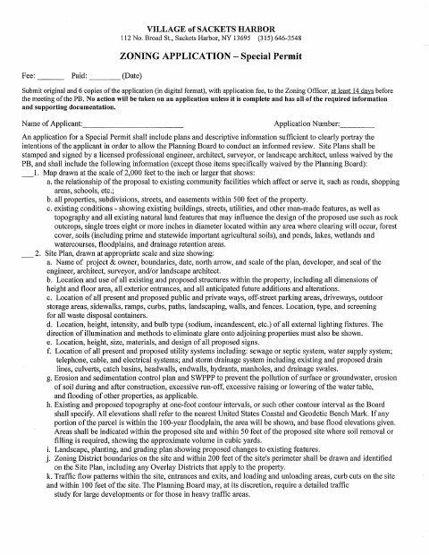First page of the Special Permit Zoning Application