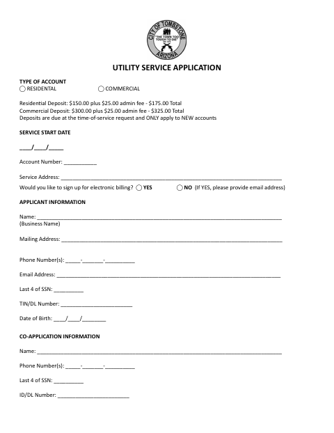 First page of the Utility Service Connection Application