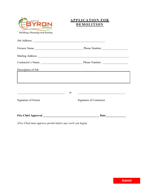 First page of the Application for Demolition