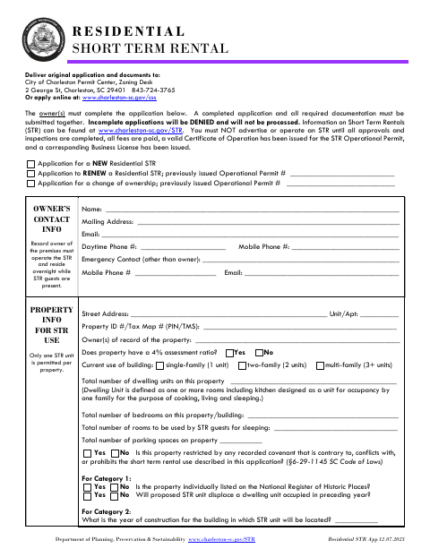 First page of the Residential Short-Term Rental Application