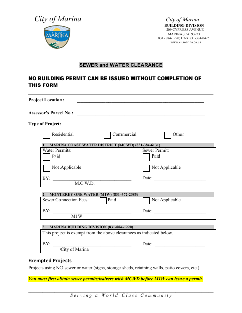 First page of the Sewer and Water Clearance