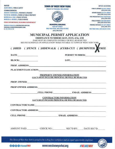 First page of the Tree Permit Application