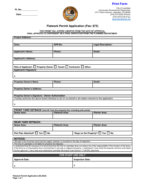 First page of the Flatwork Permit Application