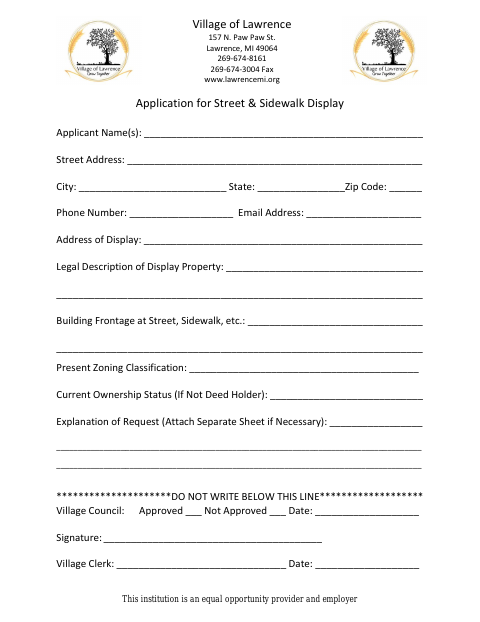 First page of the Application for Street & Sidewalk Display