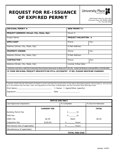 First page of the Request for Re-Issuance of Expired Permit
