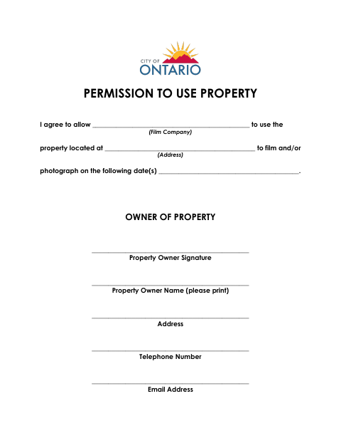 First page of the Permission to Use Property