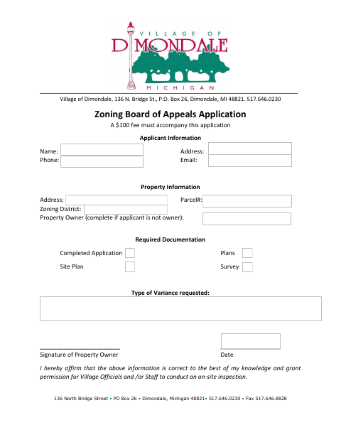 First page of the Zoning Board of Appeals Application