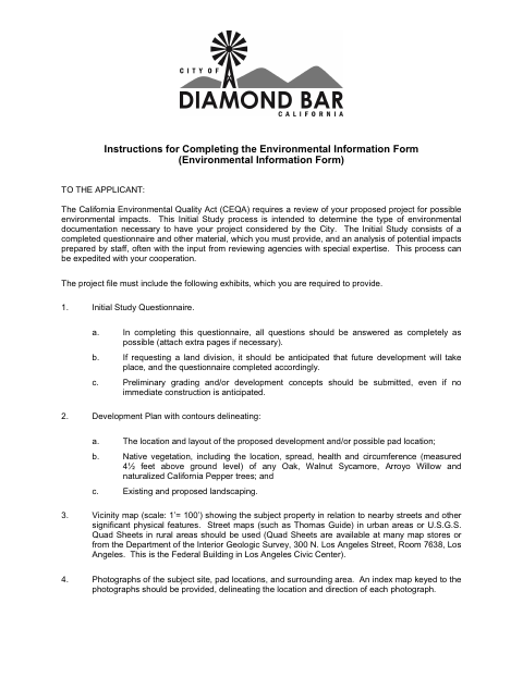 First page of the Environmental Information Form