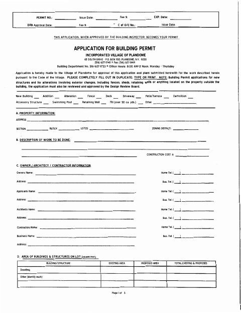 First page of the Building Permit Long Form