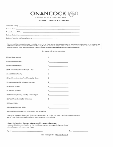 First page of the Transient Occupancy Tax Return
