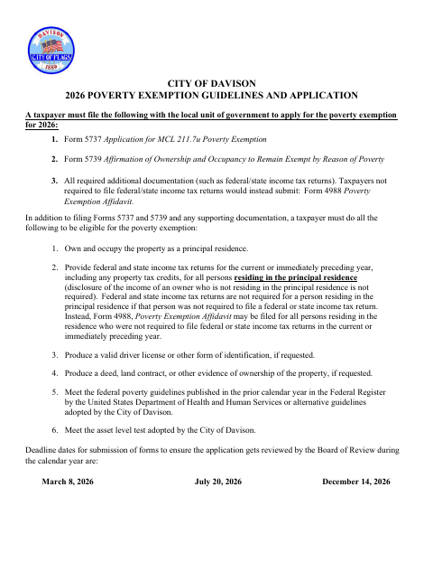 First page of the Poverty Exemption Application