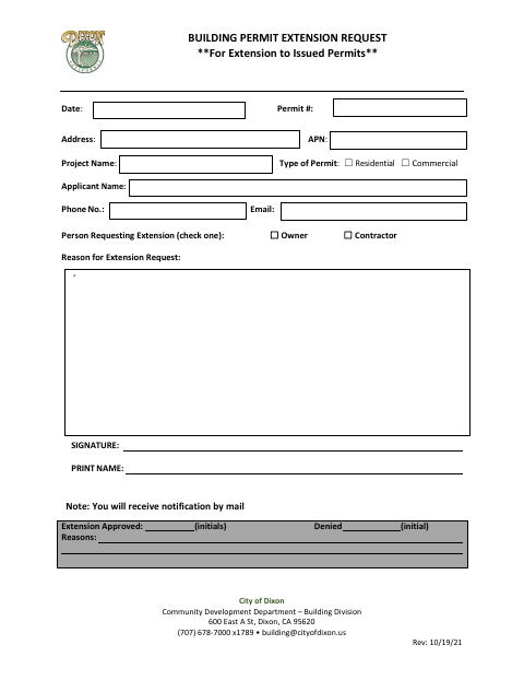 First page of the Permit Extension Request