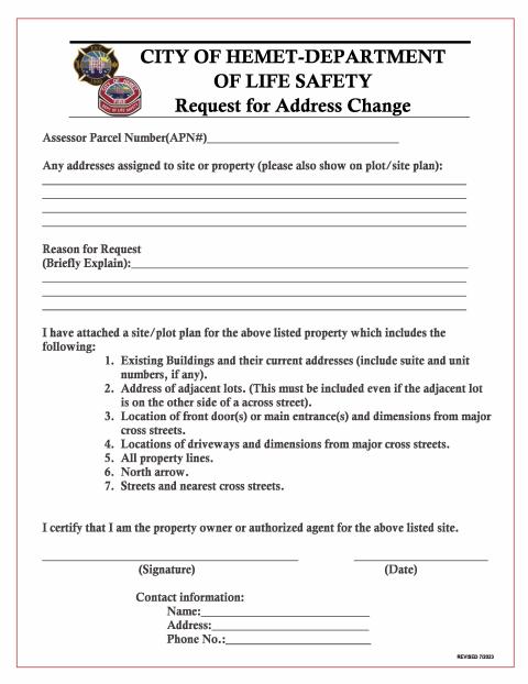 First page of the Request for Address Change Form