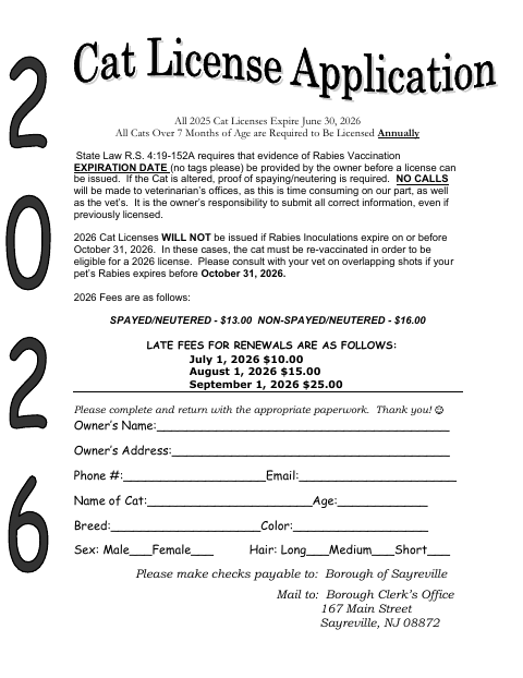 First page of the Cat License Application