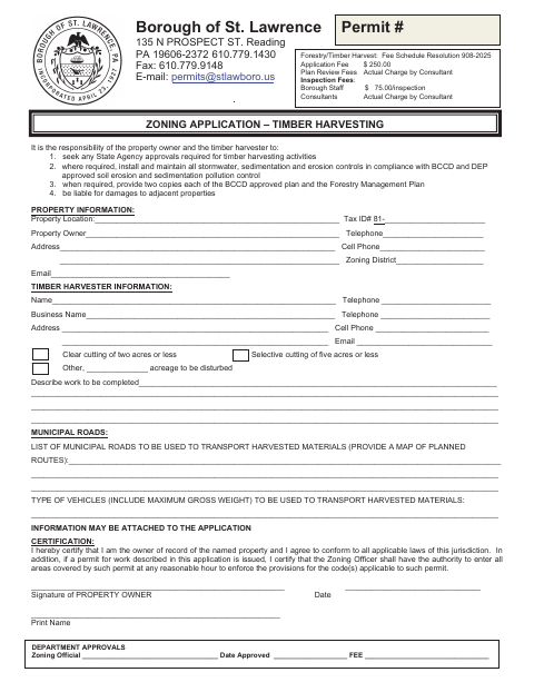 First page of the Zoning Application – Timber Harvesting