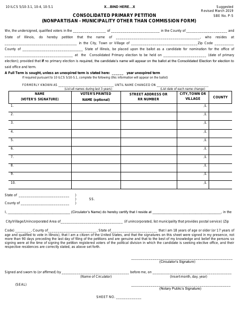 First page of the Consolidated Primary Petition (Nonpartisan Municipal)