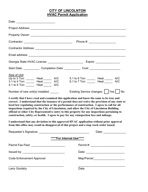 First page of the HVAC Permit Application