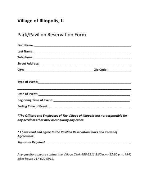 First page of the Park and Pavilion Reservation Form