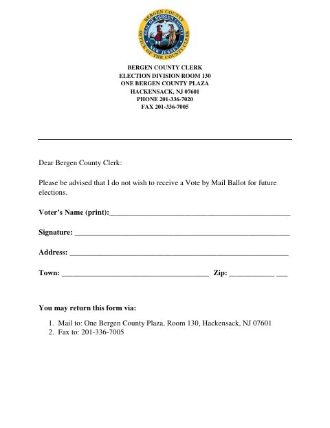 First page of the Vote By Mail Opt Out Form