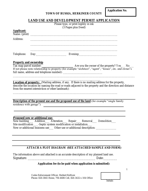 First page of the Land Use and Development Permit Application