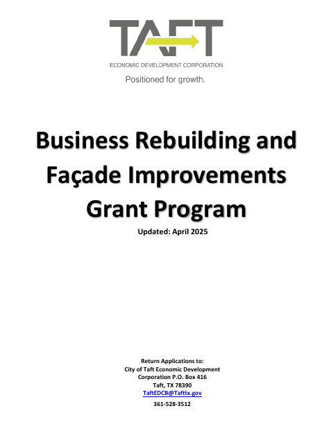 First page of the Business Rebuilding and Façade Improvements Grant Program Application