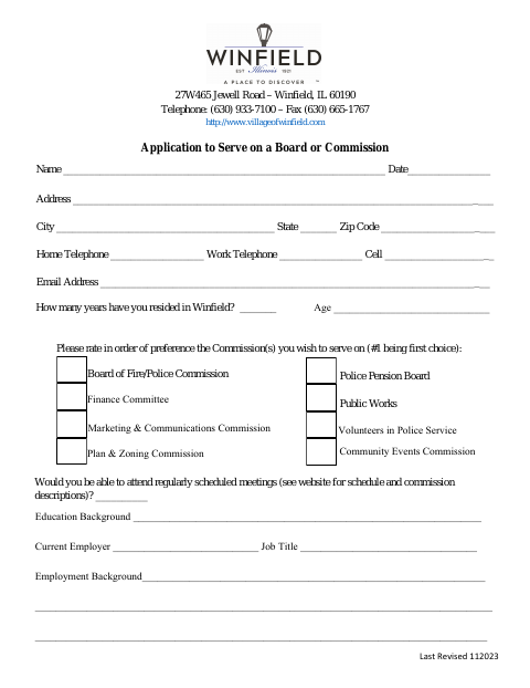 First page of the Application to Serve on a Board or Commission