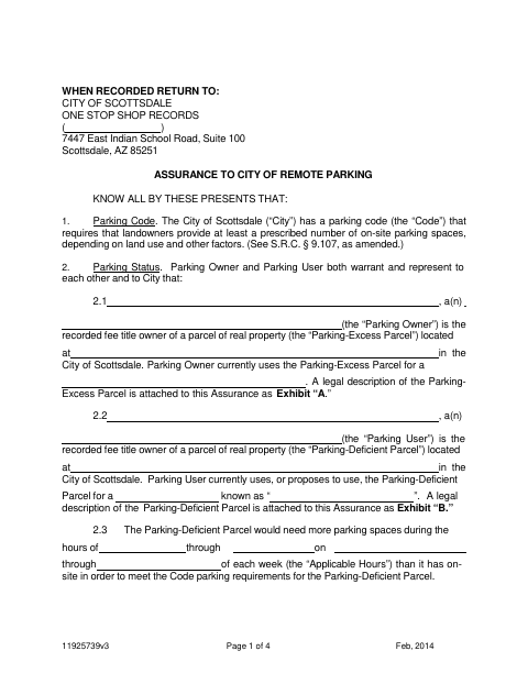 First page of the Assurance to City of Remote Parking
