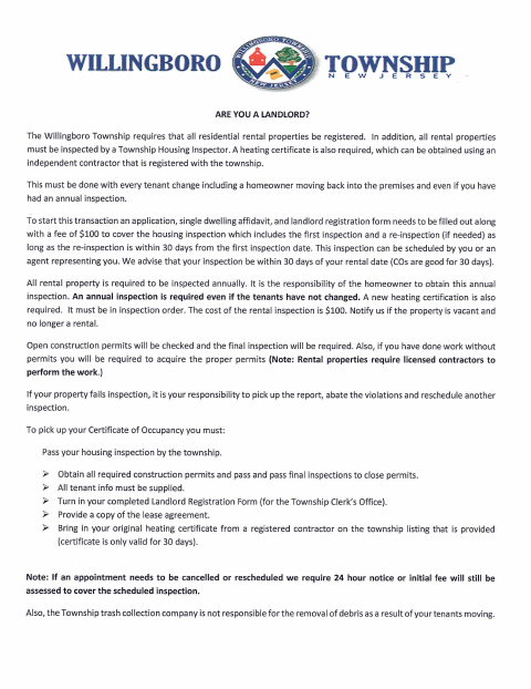 First page of the Rental Inspection Application