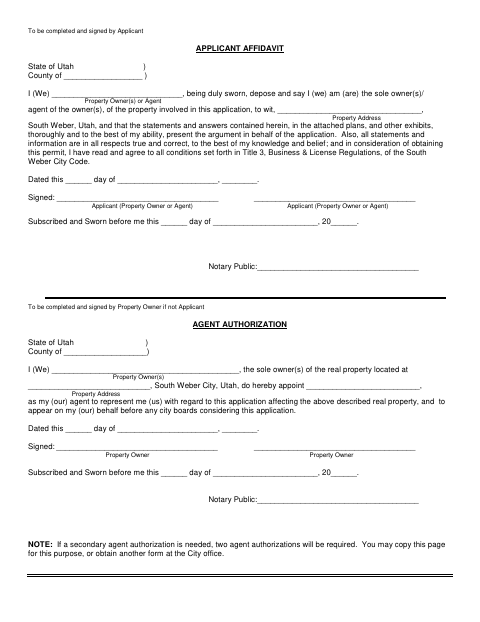 First page of the Applicant Affidavit and Agent Authorization