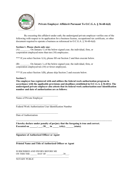 First page of the Private Employer Affidavit