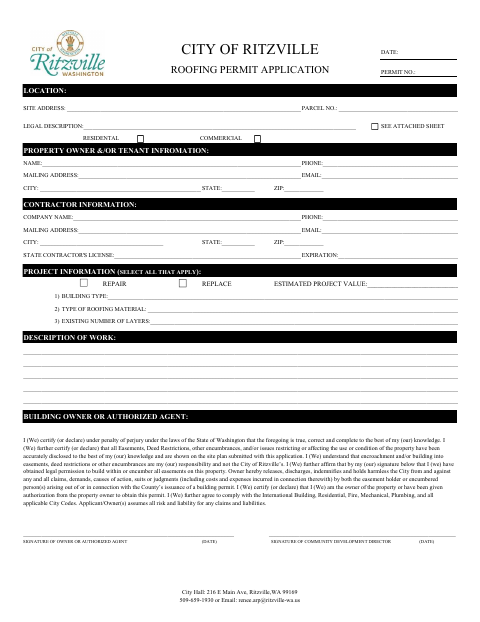 First page of the Roofing Permit Application