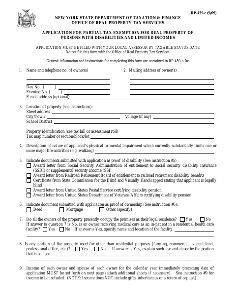 First page of the Application for Partial Tax Exemption for Persons with Disabilities and Limited Incomes