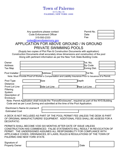 First page of the Private Swimming Pool Permit Application