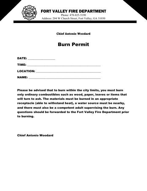 First page of the Burn Permit