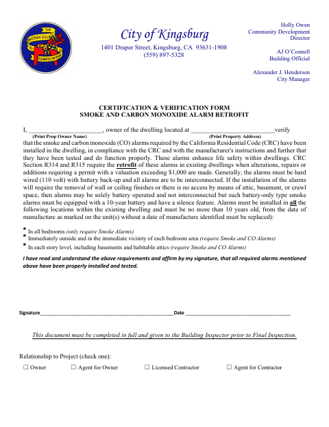 First page of the Smoke and Carbon Monoxide Alarm Affidavit