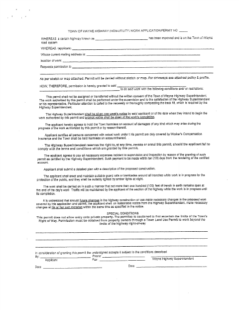First page of the Road Use Agreement and Highway Work Application