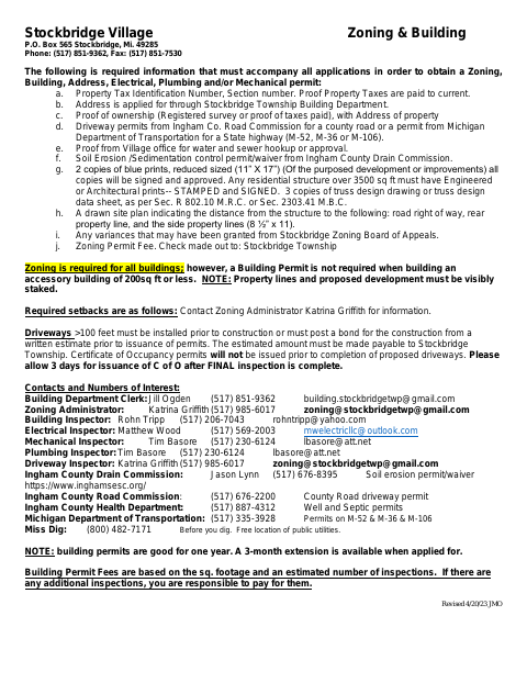 First page of the Zoning, Building, and Address Permit Application