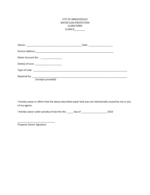 First page of the Water Loss Protection Claim Form