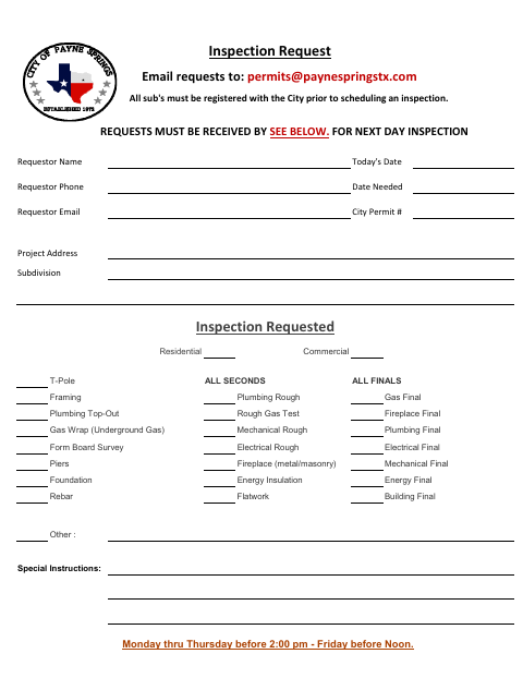 First page of the Inspection Request