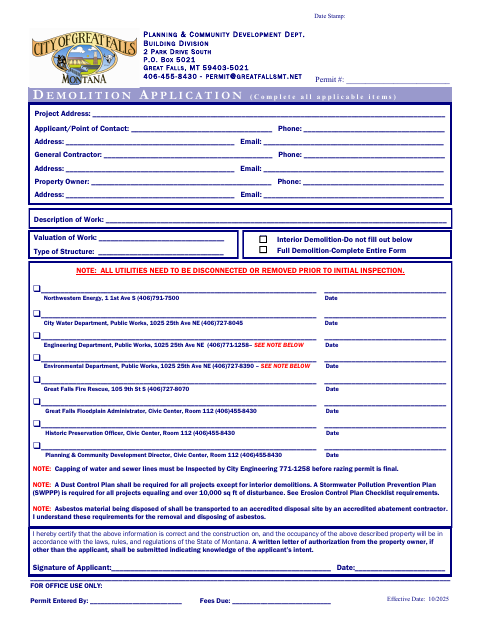 First page of the Demolition Application